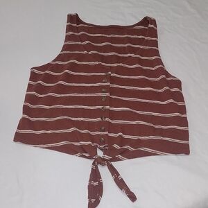 American Eagle Outfitters Brown Striped Tie-Front Crop Top.Size M .